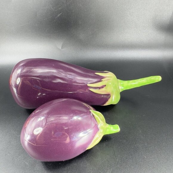 Vintage Ceramic Eggplant Set 2 Houseware Decor Figure Made In Portugal VTG - Picture 14 of 15